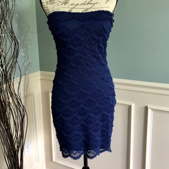 Guess Navy Lace Strapless Sheath Dress - Picture 2 of 10